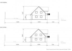 Agrandir maison plan en coupe état initial état futur