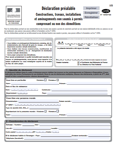 Formulaire de permis de construire et de déclaration préalable